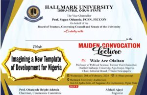 Ex-OOU VC, Wale Are Olaitan to deliver Hallmark University’s maiden convocation lecture