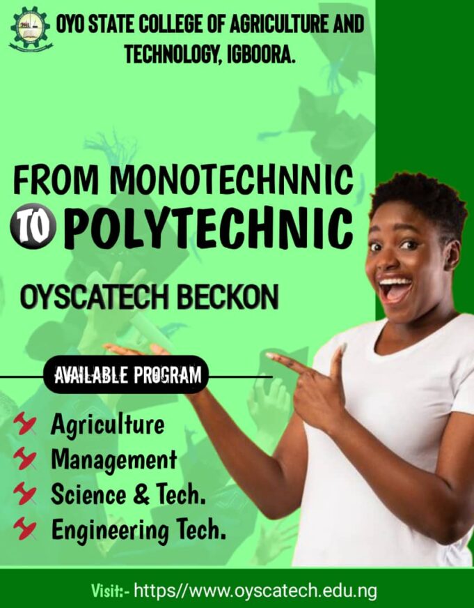 Behold OYSCATECH Score Card of Excellence in Training, Research and Community Service