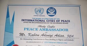 Osun APC chieftain Kabiru Adisa become international Peace Ambassador