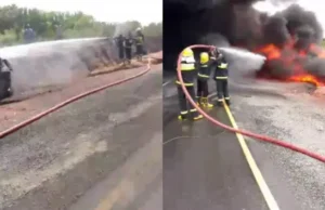 Petrol laden tanker tumbles, spills fuel in Iseyin