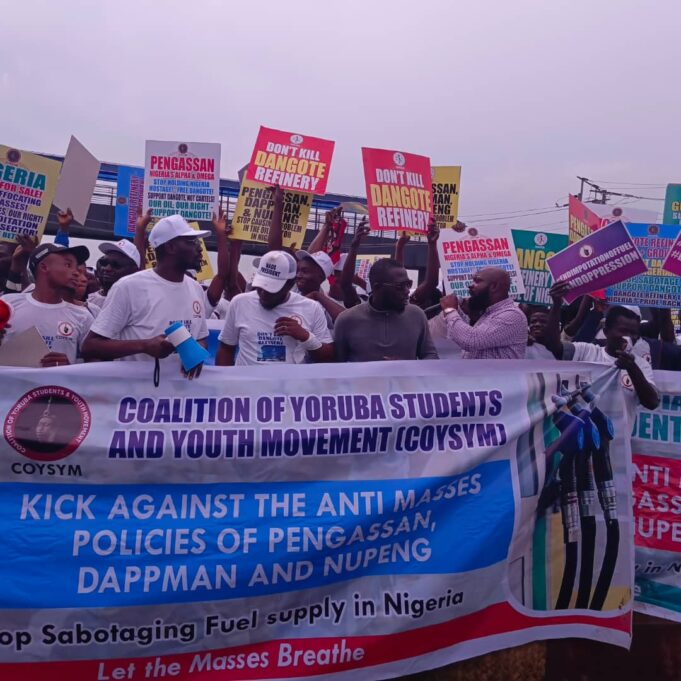 Dangote, PENGASSAN crisis: Youth coalition protest in Ibadan